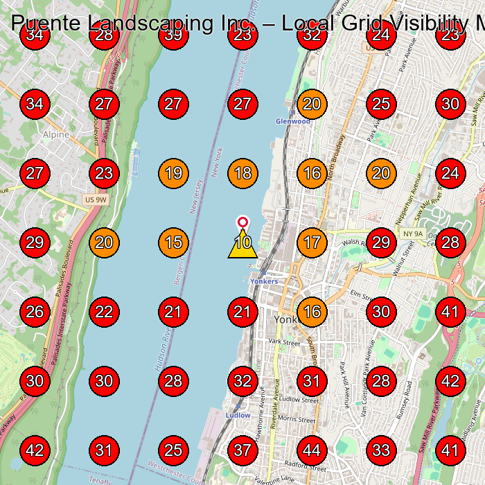 Puente Landscaping Inc. GeoGrid visibility map for Landscaper in Yonkers