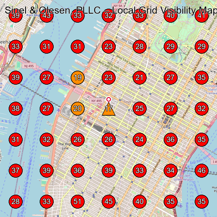 Sinel & Olesen, PLLC GeoGrid visibility map for Personal Injury Attorney in New York