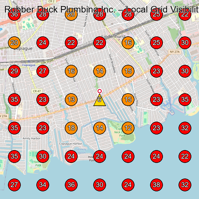 Rubber Duck Plumbing Inc. GeoGrid visibility map for Plumber in Copiague