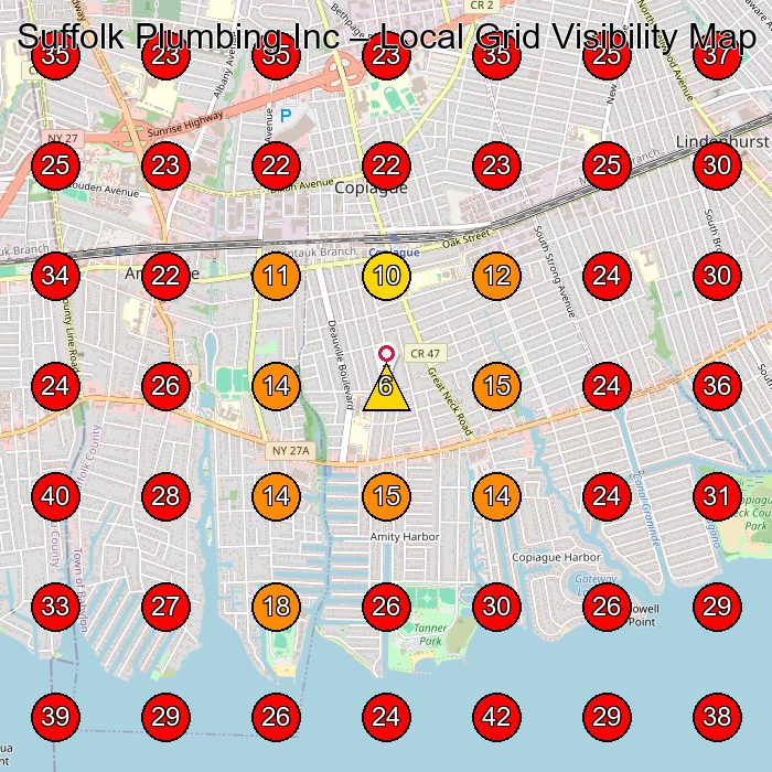 Suffolk Plumbing Inc GeoGrid visibility map for Plumber in Copiague
