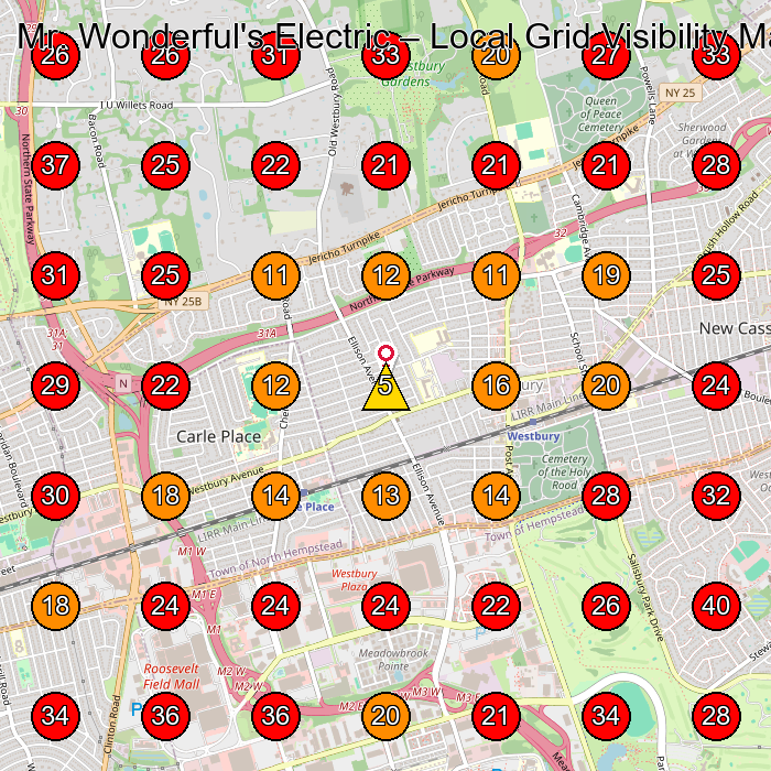 Mr. Wonderful's Electric GeoGrid visibility map for Electrician in Westbury