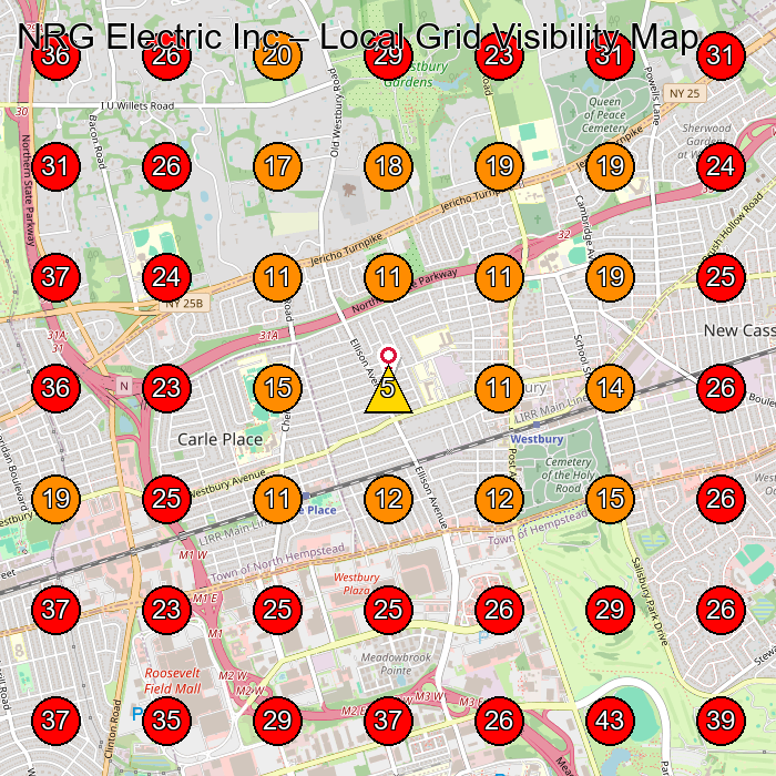 NRG Electric Inc GeoGrid visibility map for Electrician in Westbury