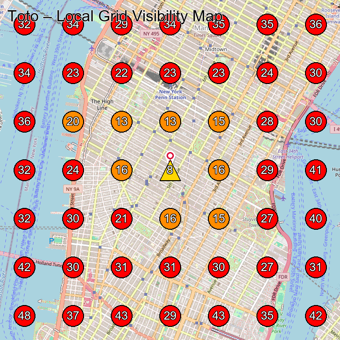 Toto GeoGrid visibility map for Manufacturer in New York