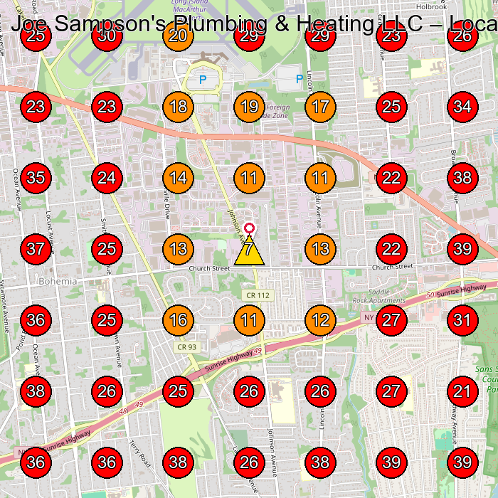 Joe Sampson's Plumbing & Heating LLC GeoGrid visibility map for Plumber in Bohemia