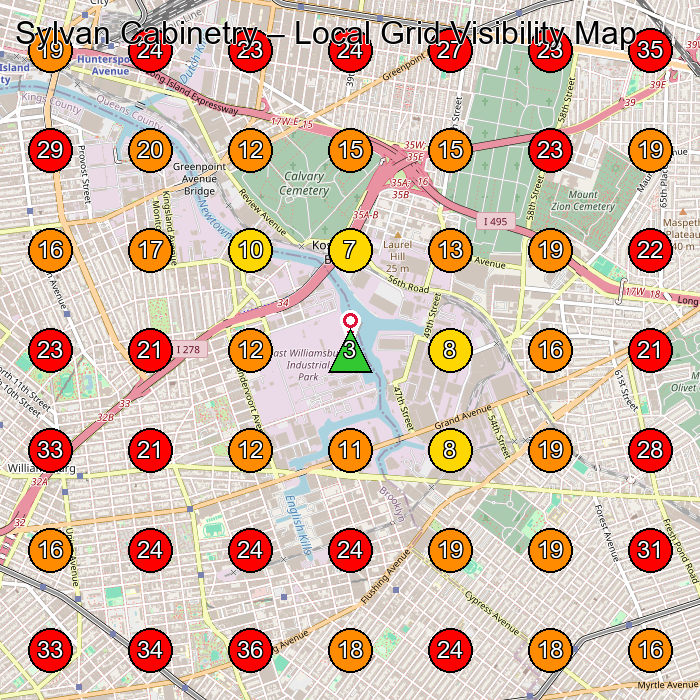 Sylvan Cabinetry GeoGrid visibility map for Wholesaler in Maspeth