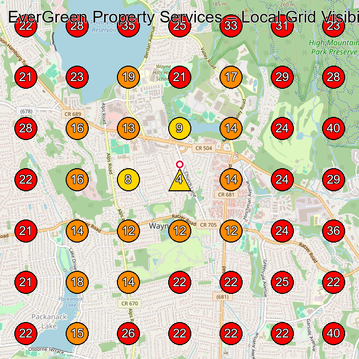 EverGreen Property Services GeoGrid visibility map for Landscaper in Pompton Lakes