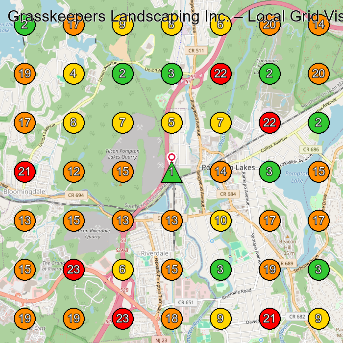 Grasskeepers Landscaping Inc. Landscaper GeoGrid ranking map for Pompton Lakes NJ