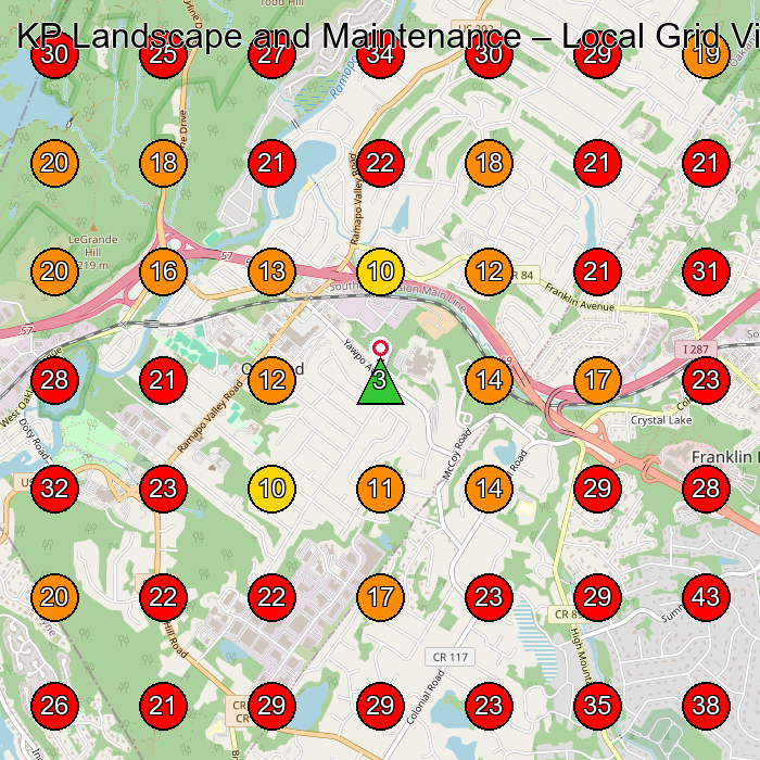 KP Landscape and Maintenance GeoGrid visibility map for Landscaper in Pompton Lakes