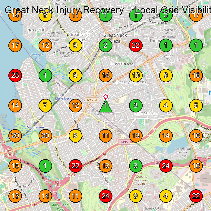 Great Neck Injury Recovery Doctor GeoGrid ranking map for Great Neck NY