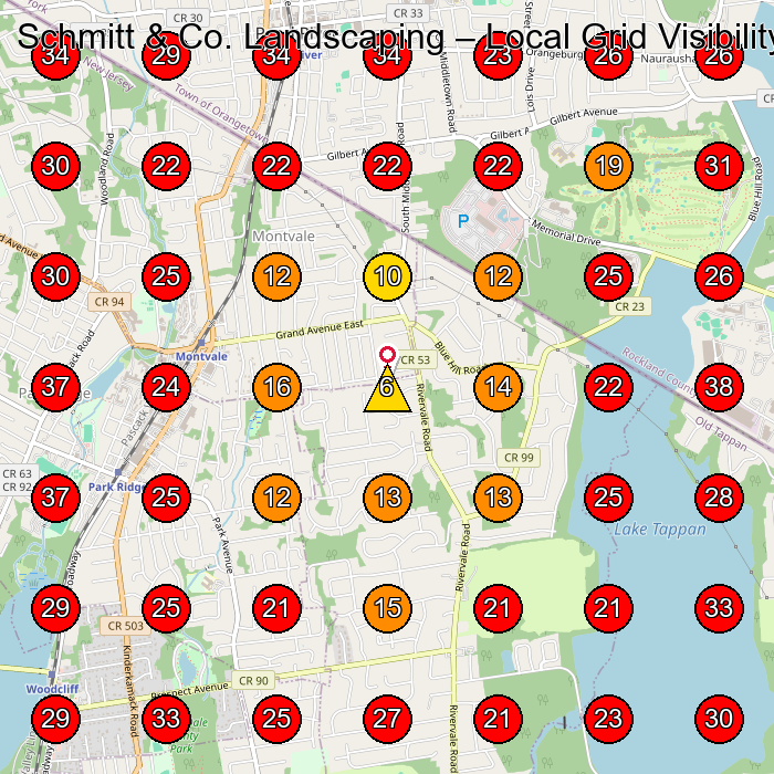 Schmitt & Co. Landscaping GeoGrid visibility map for Lawn Care Service in Chestnut Ridge