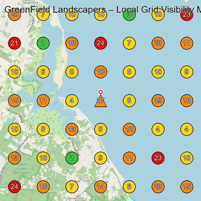 GreenField Landscapers Landscaper GeoGrid ranking map for East Hampton NY
