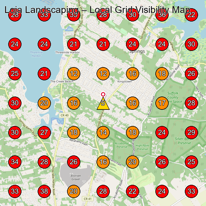 Loja Landscaping GeoGrid visibility map for Landscaper in East Hampton