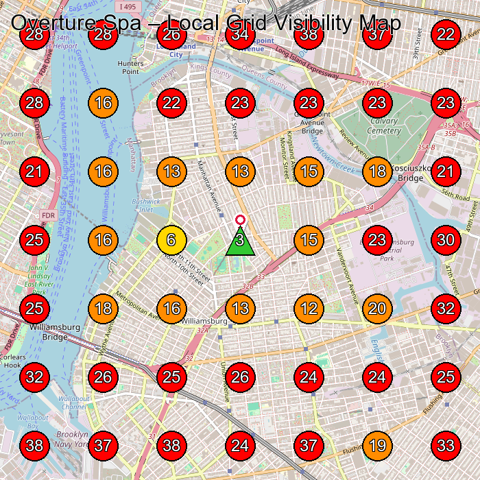 Overture Spa GeoGrid visibility map for Massage Therapist in Brooklyn
