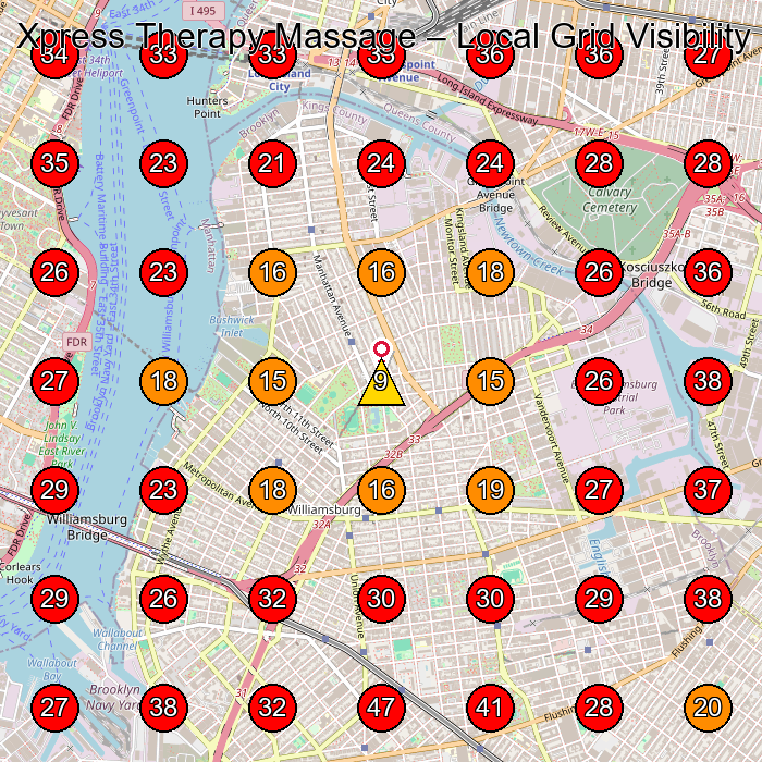 Xpress Therapy Massage GeoGrid visibility map for Massage Therapist in Brooklyn