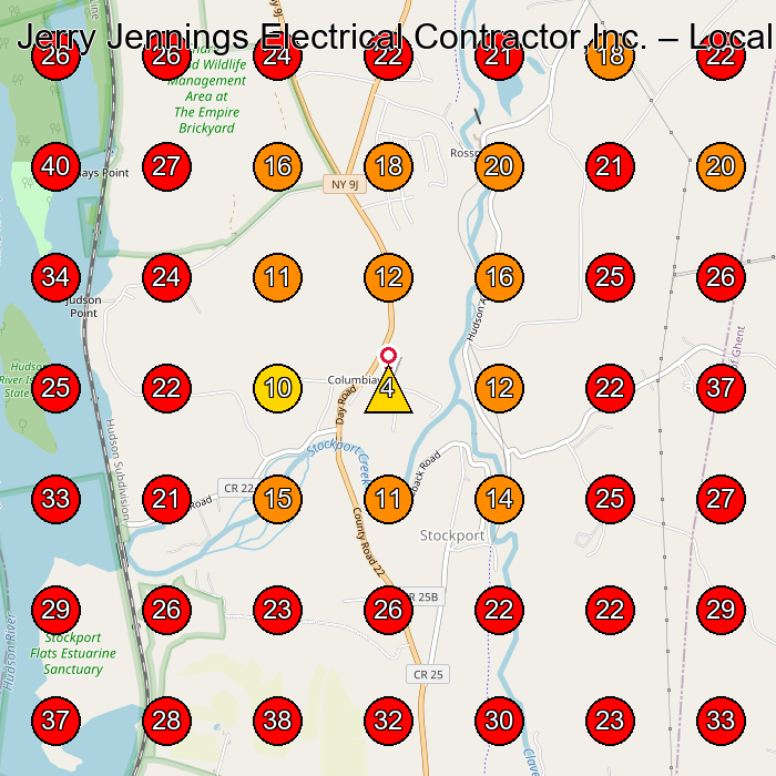 Jerry Jennings Electrical Contractor,Inc. GeoGrid visibility map for Used Car Dealer in Hudson