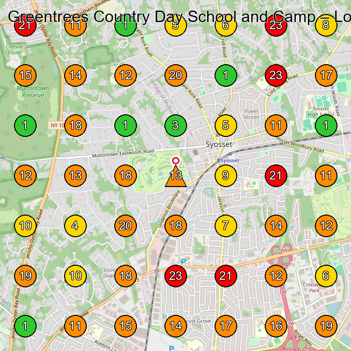 Greentrees Country Day School and Camp Preschool GeoGrid ranking map for Syosset NY