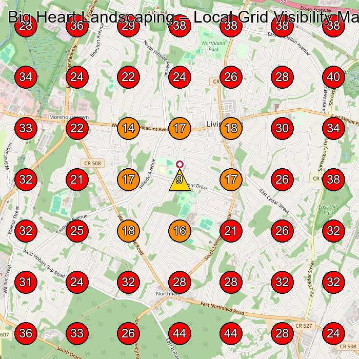 Big Heart Landscaping GeoGrid visibility map for Landscaper in Livingston