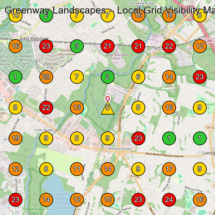 Greenway Landscapes Landscaper GeoGrid ranking map for Livingston NJ