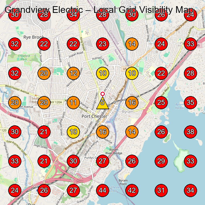 Grandview Electric GeoGrid visibility map for Electrician in Greenwich