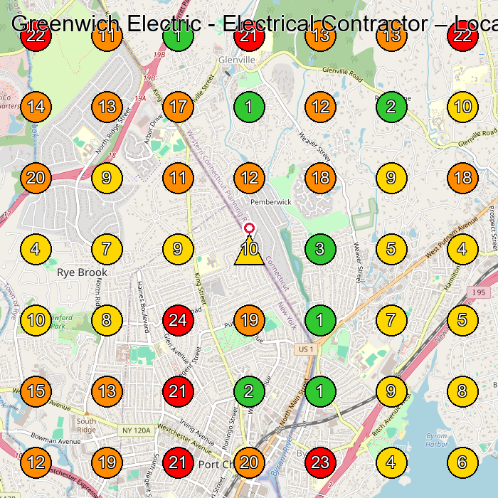Greenwich Electric - Electrical Contractor Electrician GeoGrid ranking map for Greenwich CT