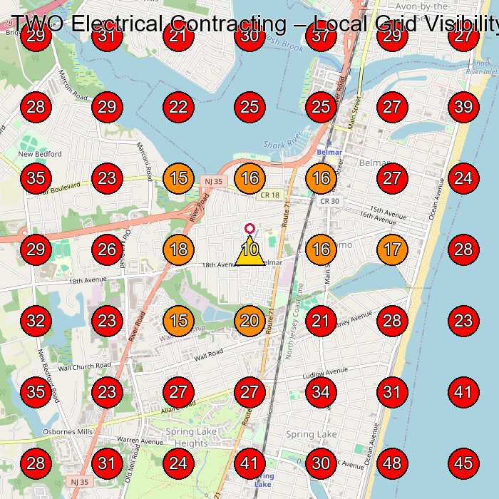 TWO Electrical Contracting GeoGrid visibility map for Demolition Contractor in Wall Township