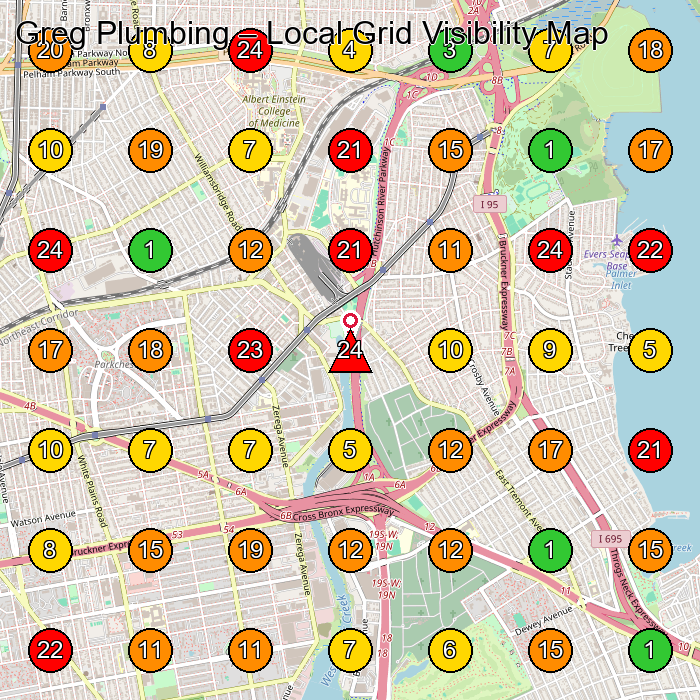 Greg Plumbing Plumber GeoGrid ranking map for Bronx NY