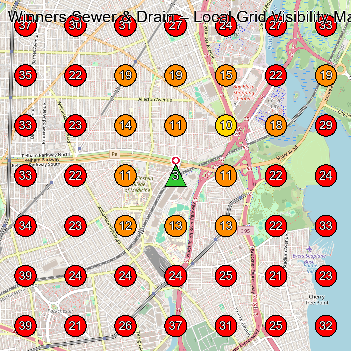 Winners Sewer & Drain GeoGrid visibility map for Plumber in Bronx