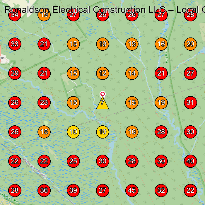 Ronaldson Electrical Construction LLC GeoGrid visibility map for Roofing Contractor in None