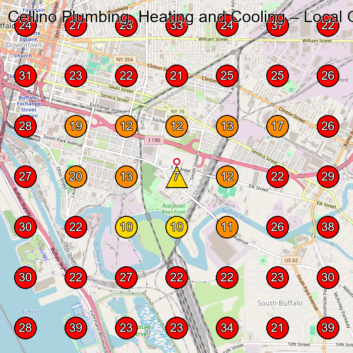 Cellino Plumbing, Heating and Cooling GeoGrid visibility map for Roofing Contractor in Buffalo