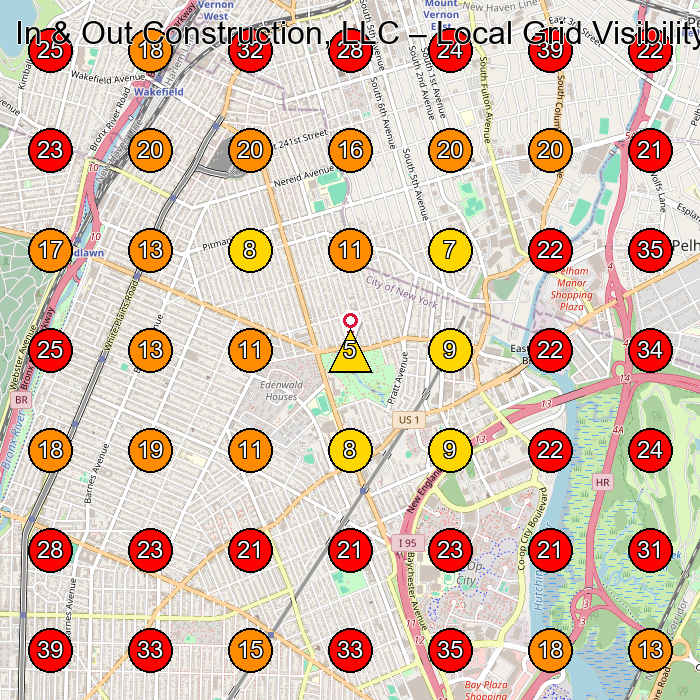 In & Out Construction, LLC GeoGrid visibility map for Plumber in Bronx