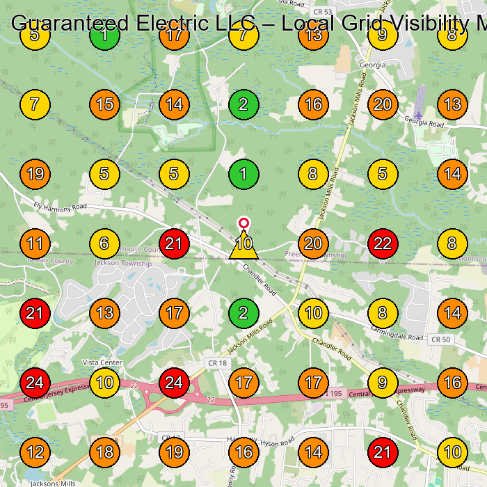 Guaranteed Electric LLC Electrician GeoGrid ranking map for Freehold Township NJ