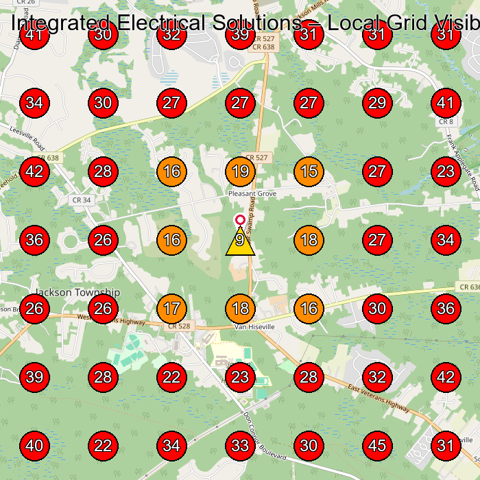 Integrated Electrical Solutions GeoGrid visibility map for Electrician in Freehold Township