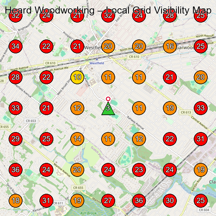 Heard Woodworking GeoGrid visibility map for Woodworker in South Plainfield