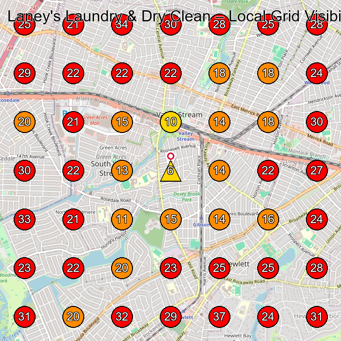 Laney's Laundry & Dry Clean GeoGrid visibility map for Tailor in Lynbrook