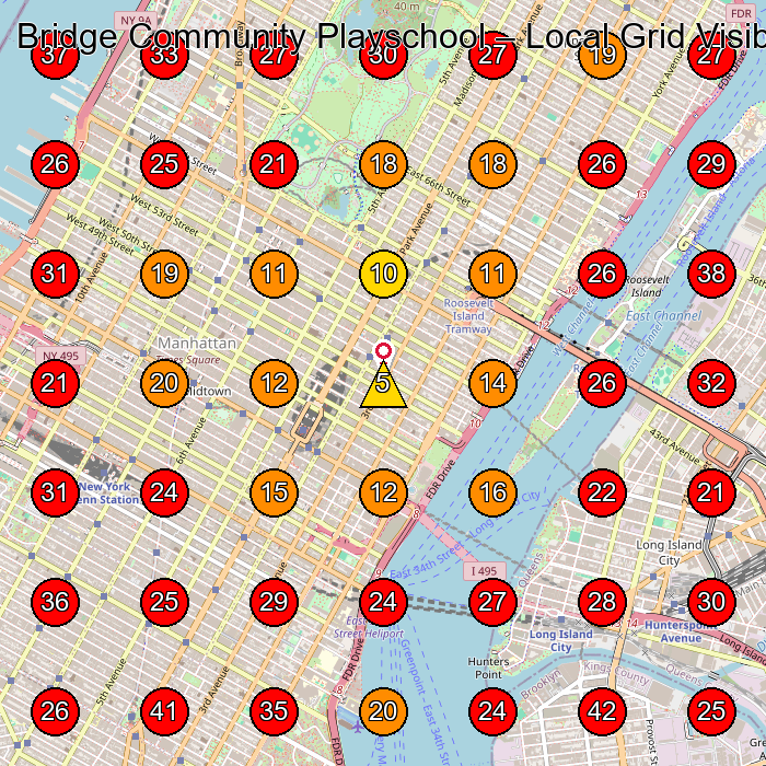 Bridge Community Playschool GeoGrid visibility map for Preschool in New York