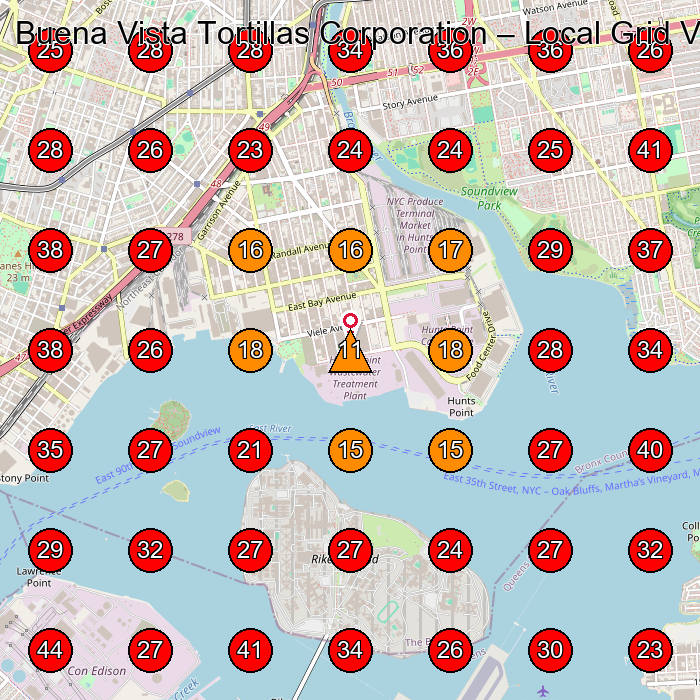 Buena Vista Tortillas Corporation GeoGrid visibility map for Machine Repair Service in Bronx