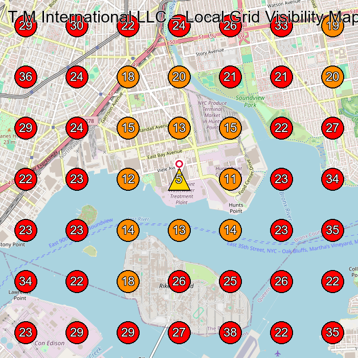 T M International LLC GeoGrid visibility map for Machine Repair Service in Bronx