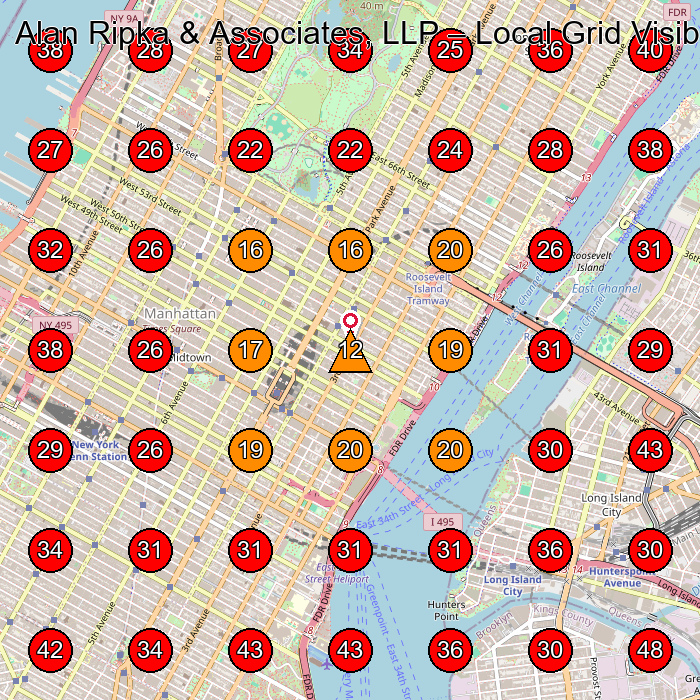 Alan Ripka & Associates, LLP GeoGrid visibility map for Personal Injury Attorney in New York
