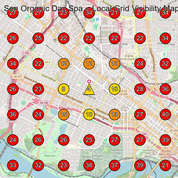Sen Organic Day Spa GeoGrid visibility map for Nursing Agency in North Chesterfield