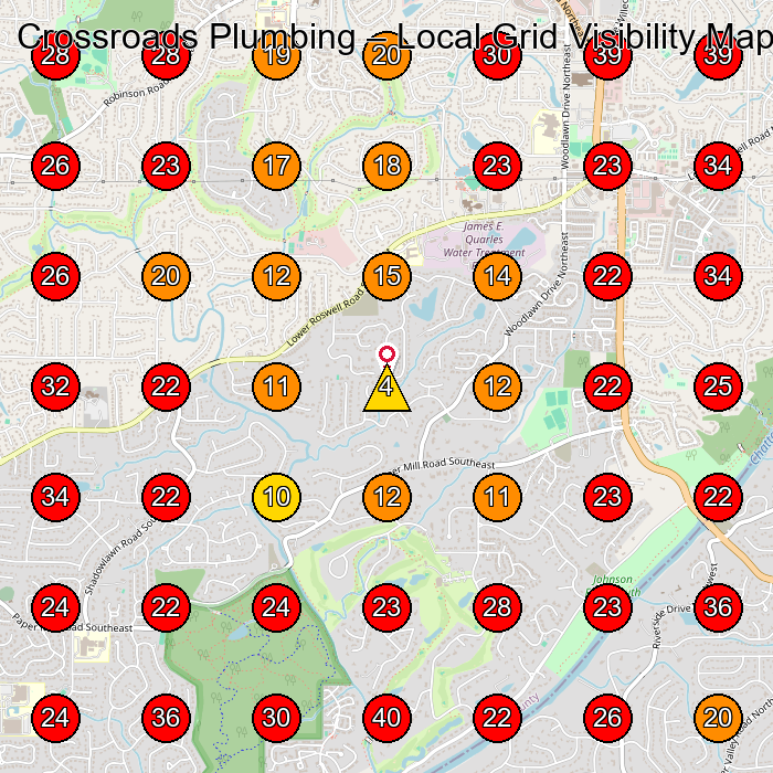 Crossroads Plumbing GeoGrid visibility map for Health Insurance Agency in Sandy Springs