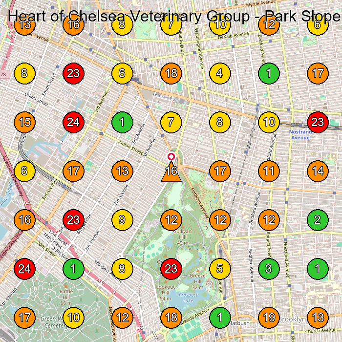 Heart of Chelsea Veterinary Group - Park Slope Veterinarian GeoGrid ranking map for Brooklyn NY