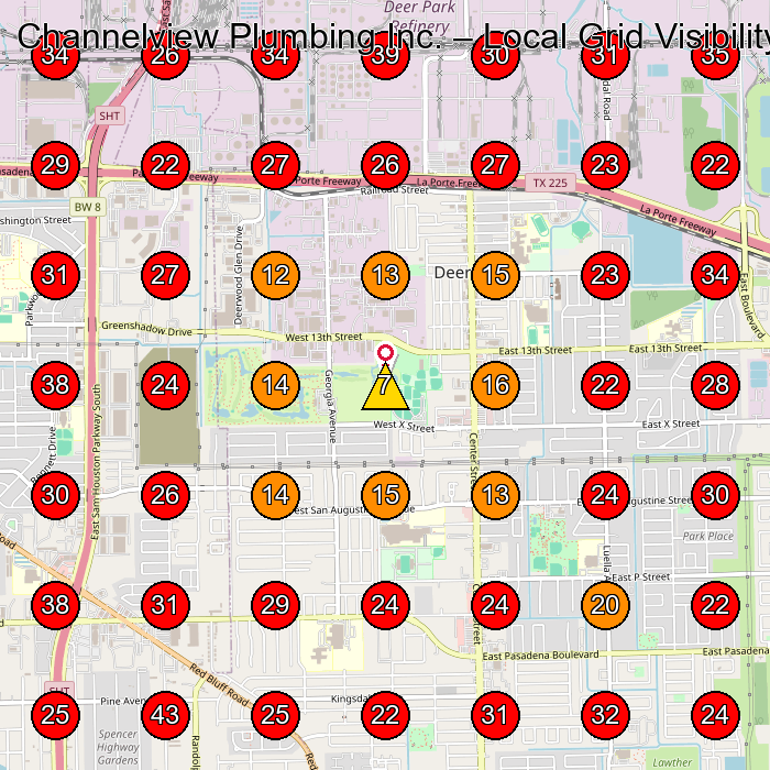 Channelview Plumbing Inc. GeoGrid visibility map for Plumber in Houston