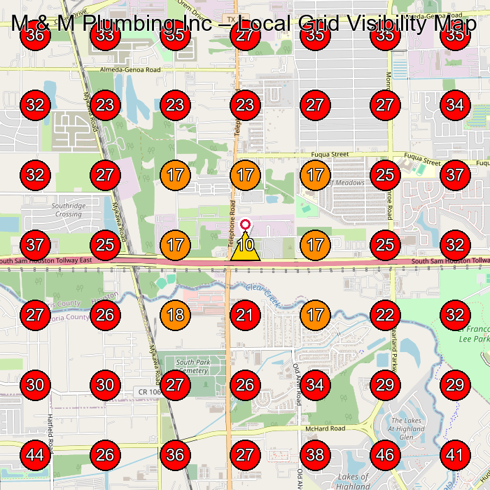 M & M Plumbing Inc GeoGrid visibility map for Plumber in Houston