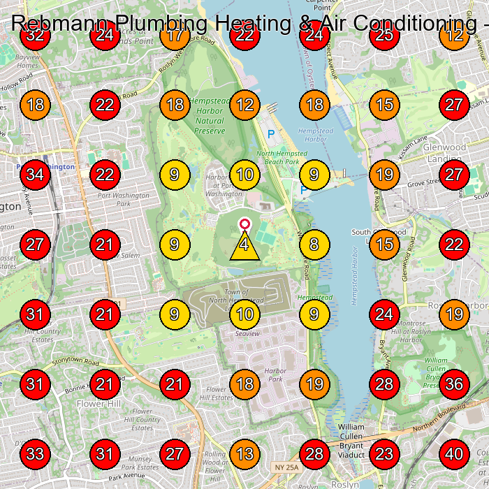 Rebmann Plumbing Heating & Air Conditioning GeoGrid visibility map for Plumber in Port Washington
