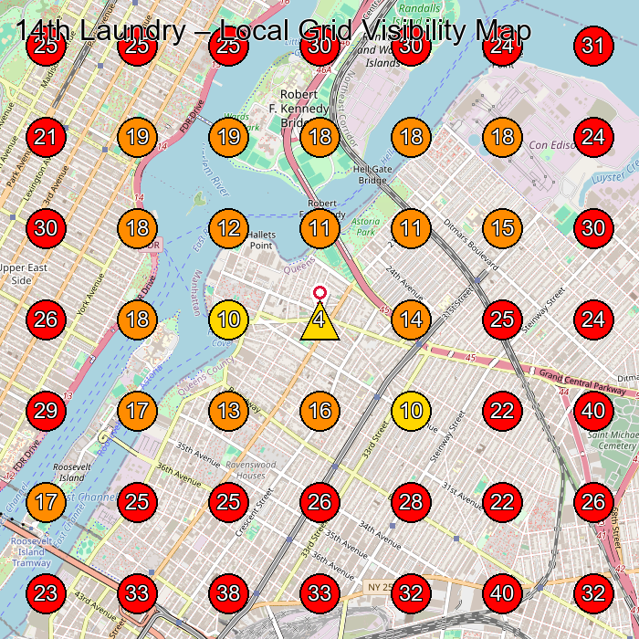 14th Laundry GeoGrid visibility map for Dry Cleaner in Queens