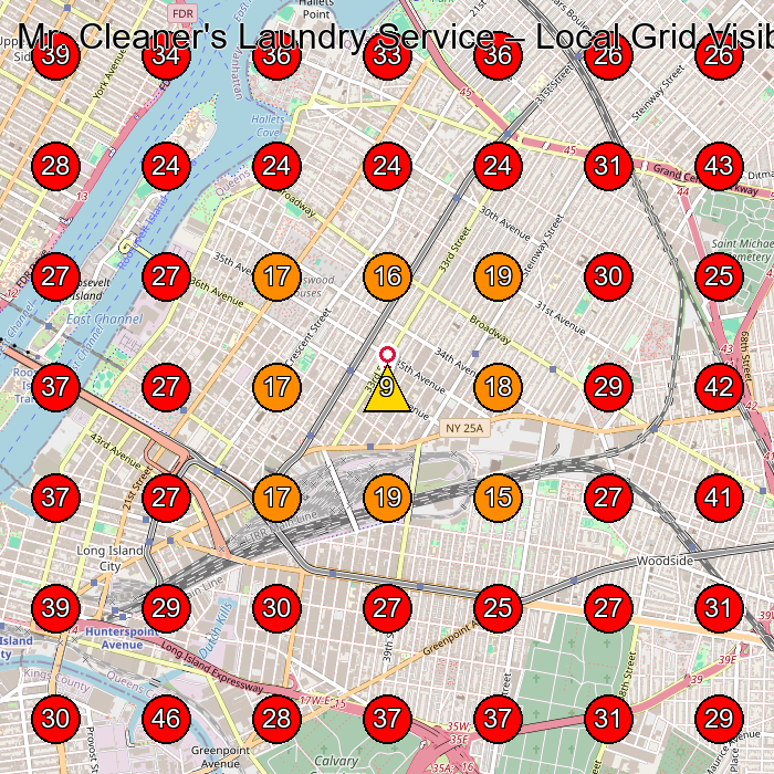 Mr. Cleaner's Laundry Service GeoGrid visibility map for Dry Cleaner in Queens