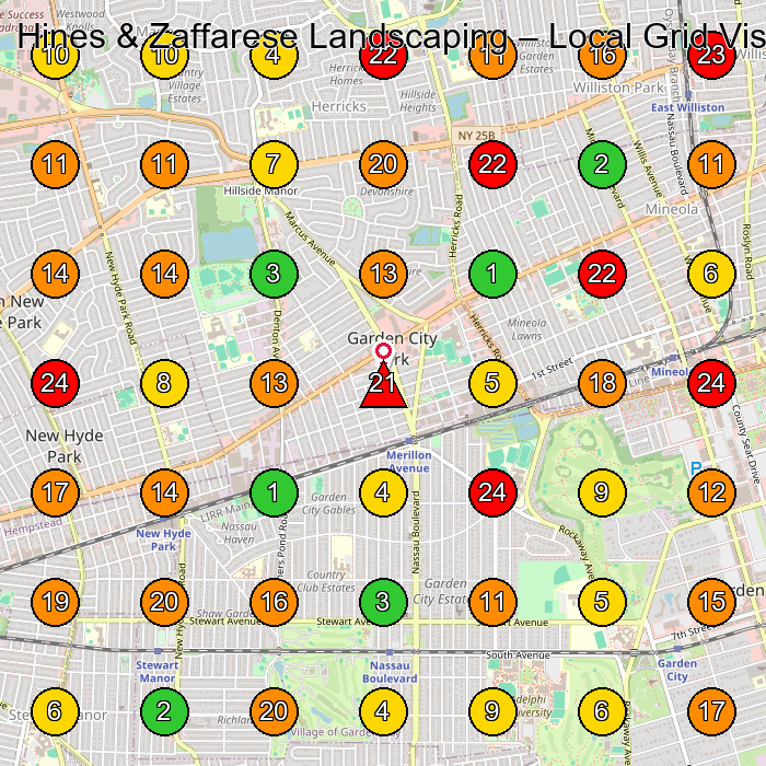 Hines & Zaffarese Landscaping Landscaper GeoGrid ranking map for New Hyde Park NY