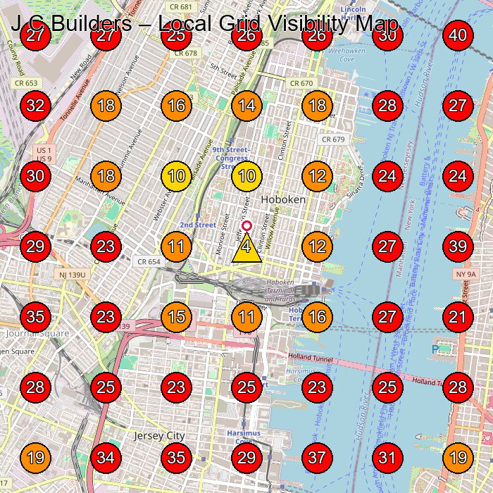 J C Builders GeoGrid visibility map for General Contractor in Hoboken