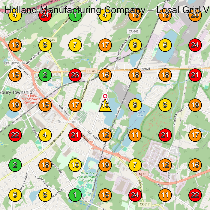 Holland Manufacturing Company Manufacturer GeoGrid ranking map for Succasunna NJ