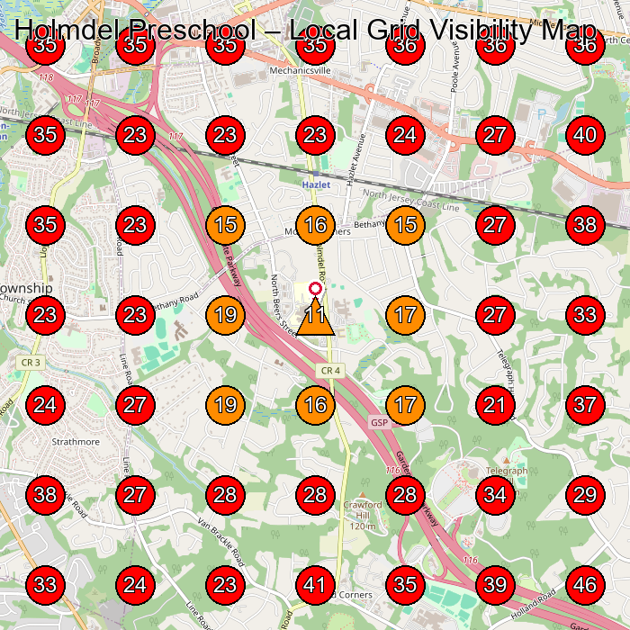 Holmdel Preschool GeoGrid visibility map for Physical Therapist in Holmdel